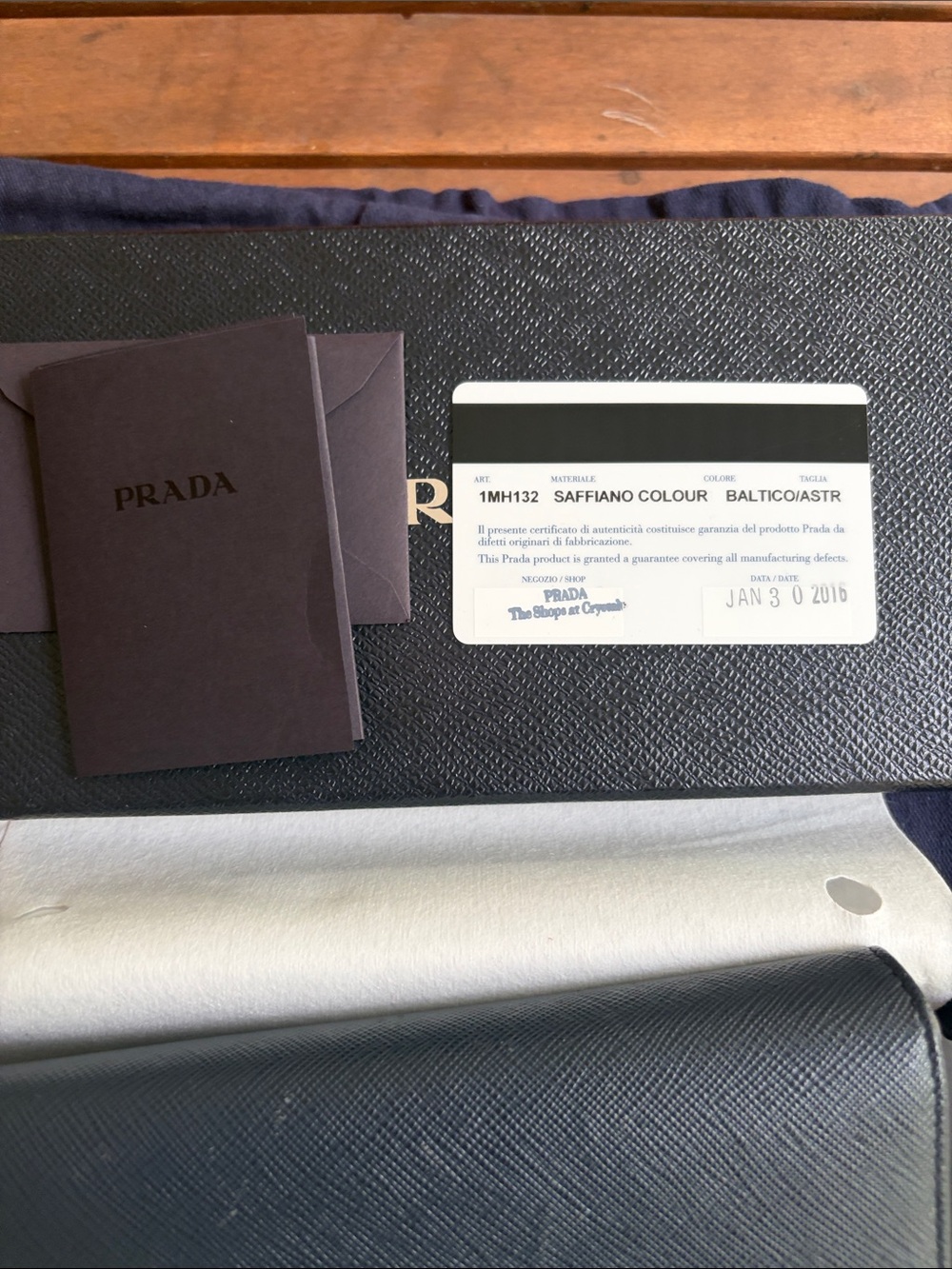 Prada Navy Blue Baltico Saffiano Leather Continental Wallet with Gold Logo - Picture 3 of 16